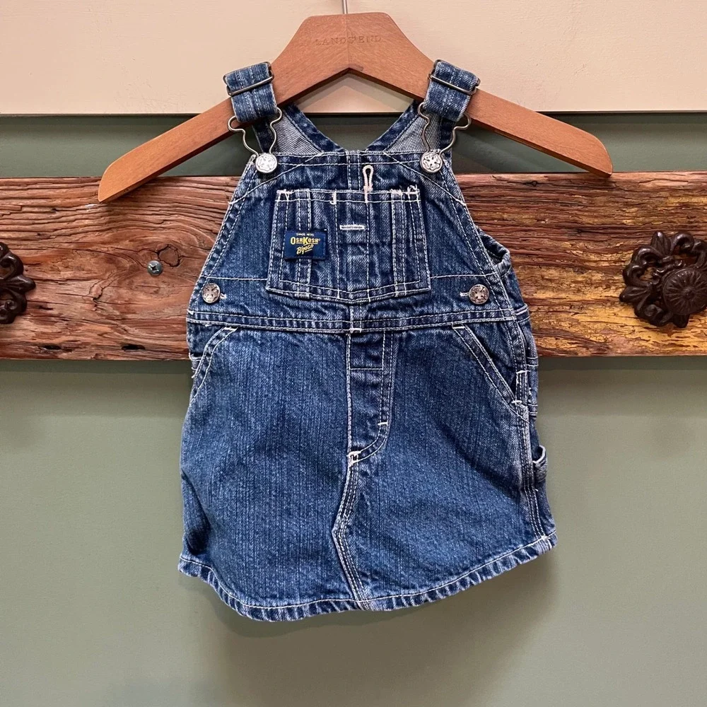 OshKosh Bgosh Baby Girls Blue Denim Vestbak Overall Dress 3-6 Months Medium Wash